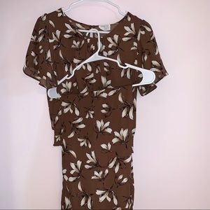 Brown Floral Blouse and Pants Set Flowy Matching